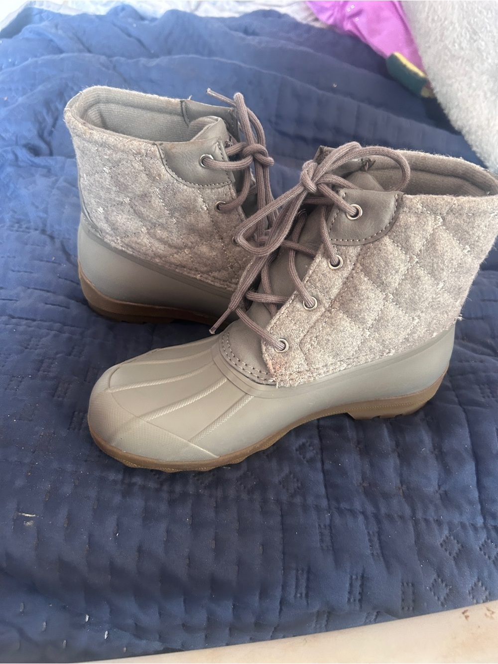 Sperry Quilted Lace-Up Kids Rain & Snow Boots in Gray